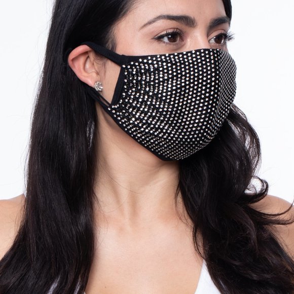 White Rhinestone Mesh Face Mask - Picture 9 of 9